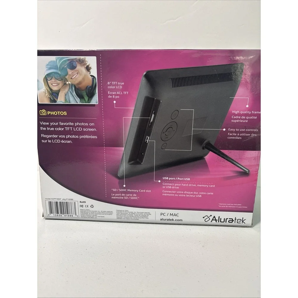 Aluratek ADPF08SF 8 inch LCD Digital High Quality Photo Frame - Black New